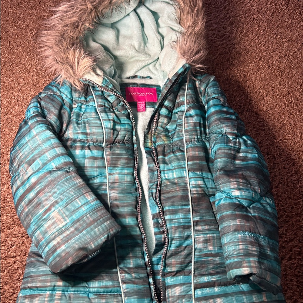 London Fog Teal and Black Striped Coat